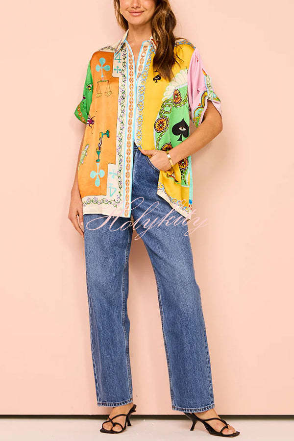 Isla Stylish Poker Print Satin Blouse