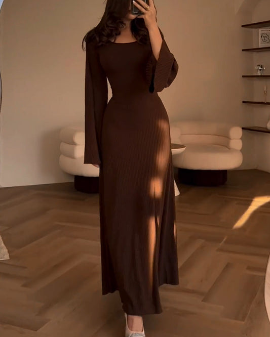 Bell sleeves lace-up waist dress