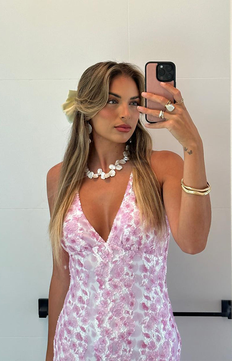 Eliza Elegant Pink Lace Maxi Dress