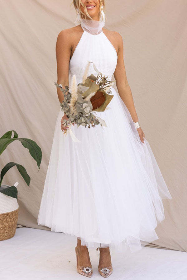 Sarah Elegant Tulle Gathered Detail Halter Dress