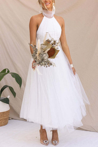 Sarah Elegant Tulle Gathered Detail Halter Dress