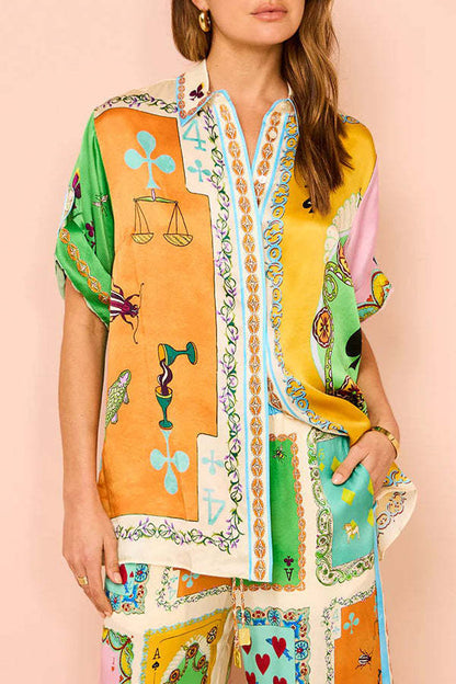 Isla Stylish Poker Print Satin Blouse