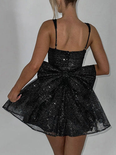 Eliana Stylish Pleated Bow Mini Dress