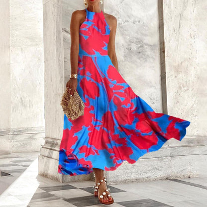 Popular Purple Floral Print Sleeveless Maxi Dress