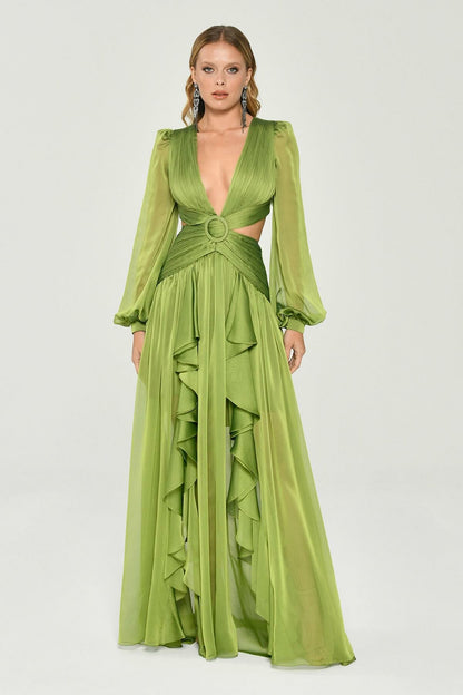 Sarah Chic Ruffle Split Maxi Dress