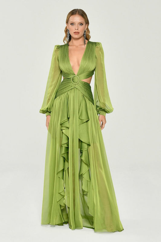 Sarah Chic Ruffle Split Maxi Dress