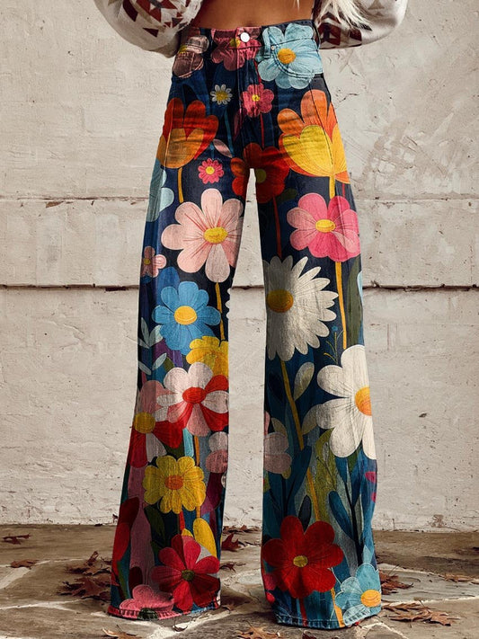 Anne Elegant Floral Wide-Leg Pants