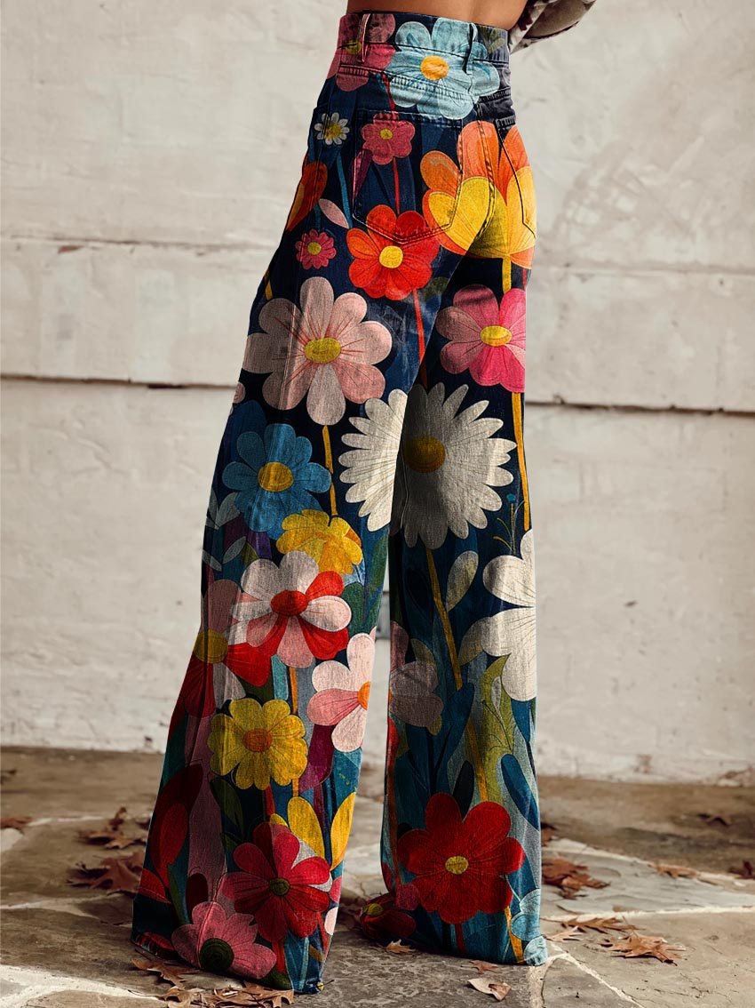 Anne Elegant Floral Wide-Leg Pants
