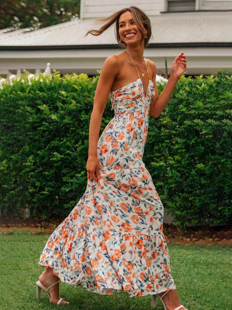 Talia Maxi Summer Dress with Halter Neck