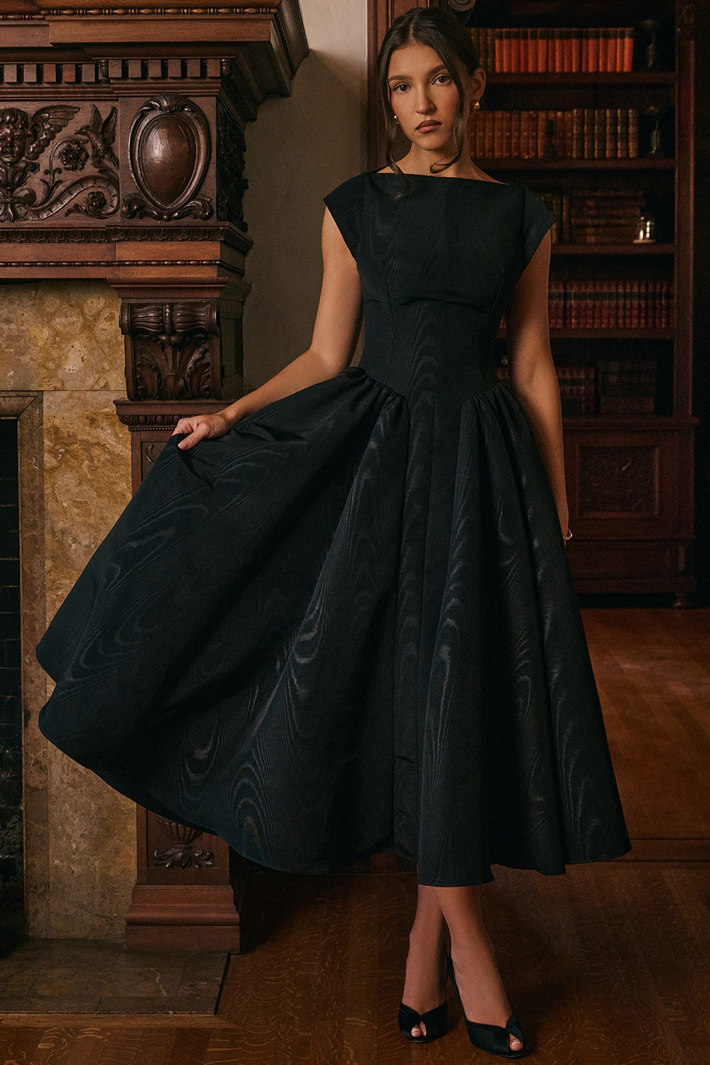 Emma Elegant Ivory Moire Satin Dress