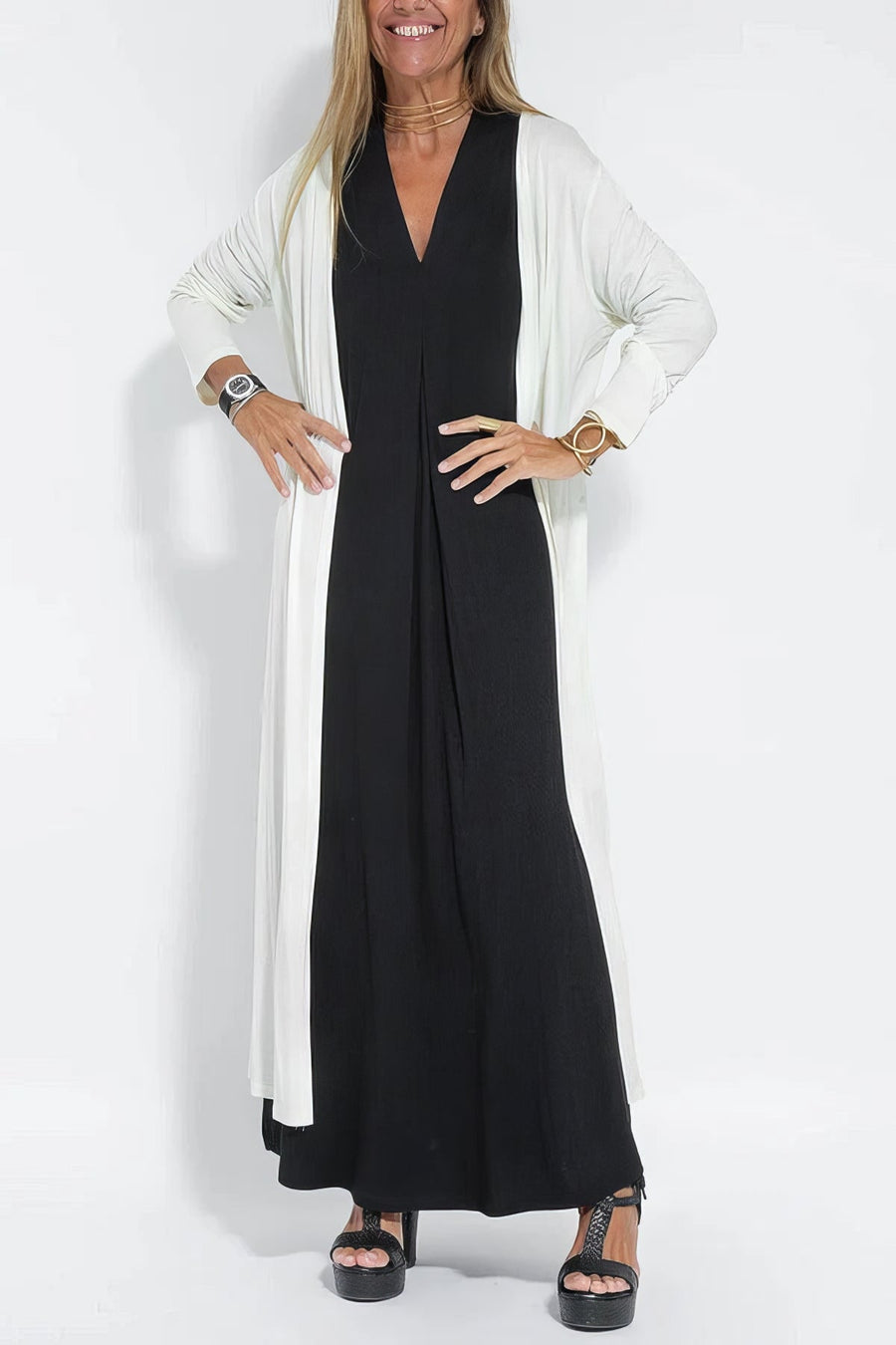 Aria Elegant Long Dress with Free Matching Cardigan